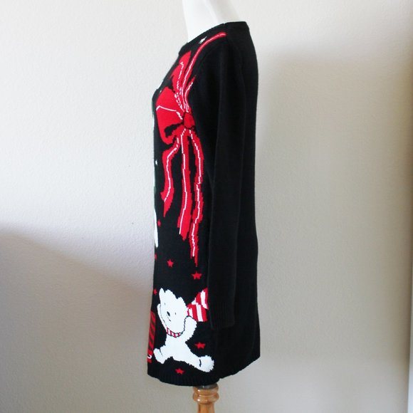 Womens Ugly Xmas Christmas Tree w/ Polar Bears Holiday Sweater Tunic Dress Small - Picture 5 of 7
